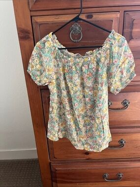 Lime and Chili Floral Peasant Blouse in Yellow, Green & Peach Size Large NWOT